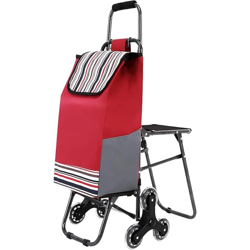 35L Folding Shopping Cart with Seat and Waterproof Bag, 6 Wheel Grocery Trolley for Elderly Stairs