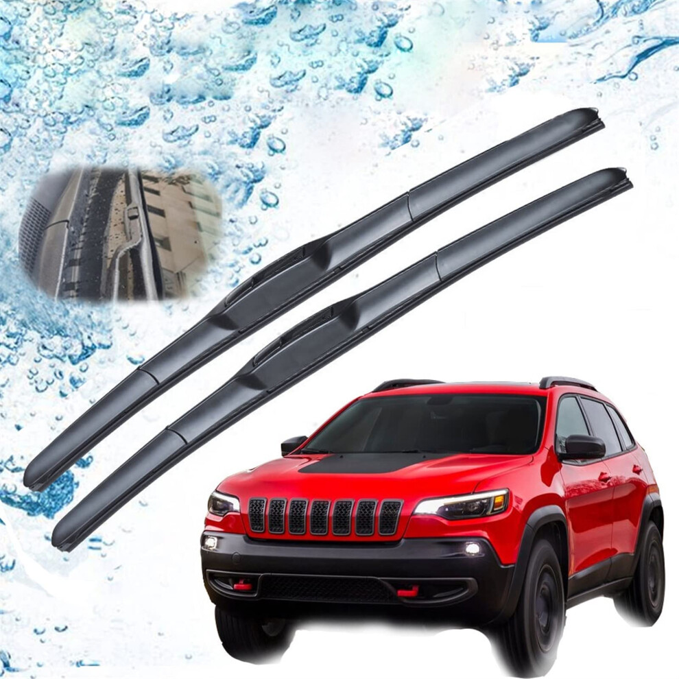 Front Windshield Wiper Blades For Jeep Cherokee Kl 2014Â2019, AllâSeason Rubber, Quiet UâHook Design 9351714700283