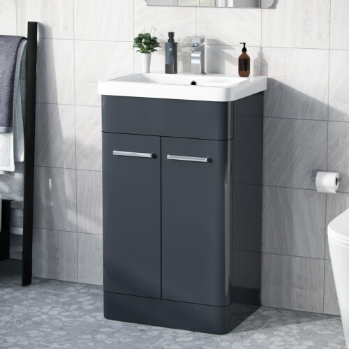 NES Home Afern 500mm Vanity Unit Cabinet Basin Anthracite