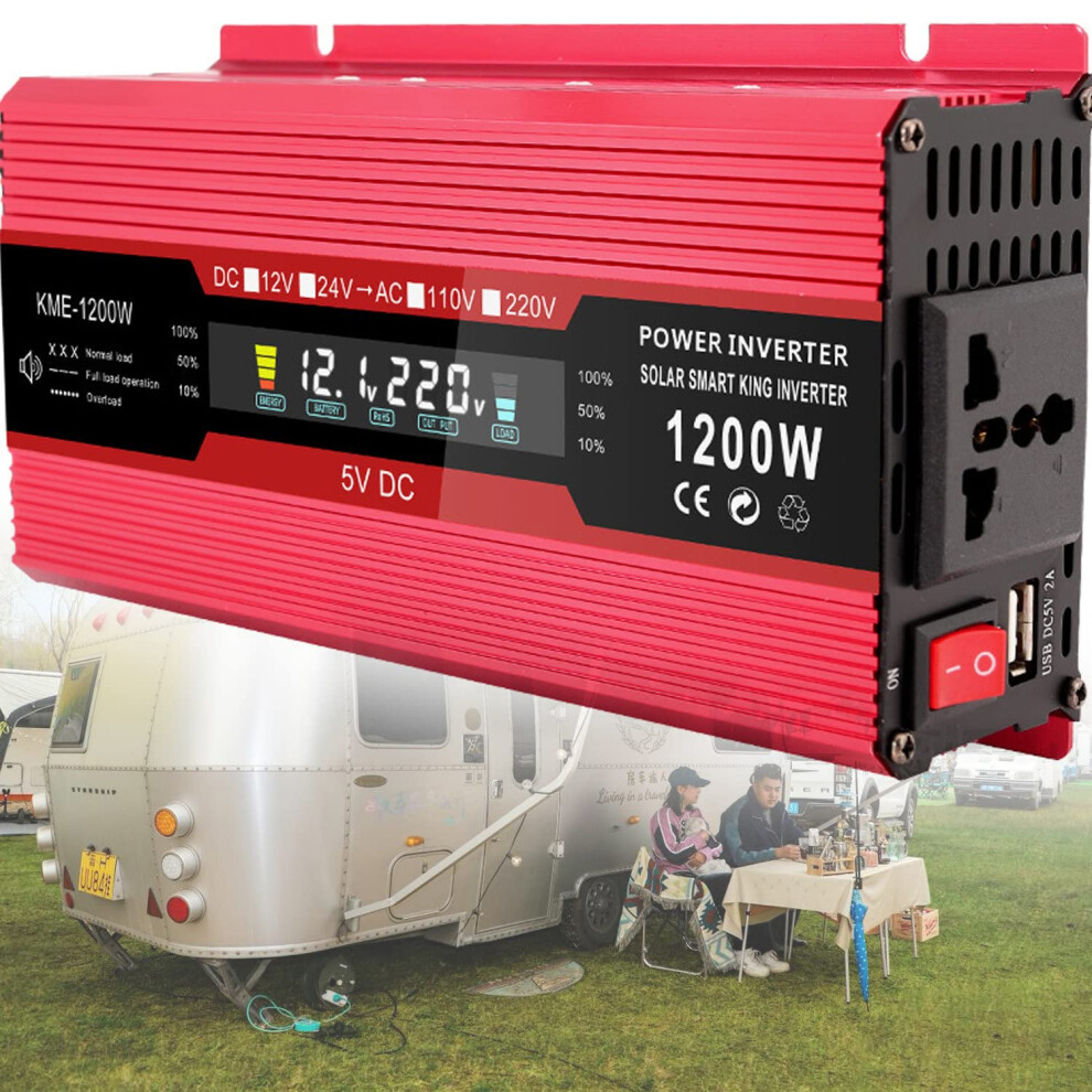 2000W Pure Sine Wave Power Inverter 12V To 220V Dc To Ac Converter With Lcd, Cooling Fan And Safety Protection For Car Rv Camping 9351714700696