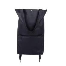 Foldable Shopping Trolley Bag with Wheels Black, Large Capacity Durable Grocery Cart for Supermarket