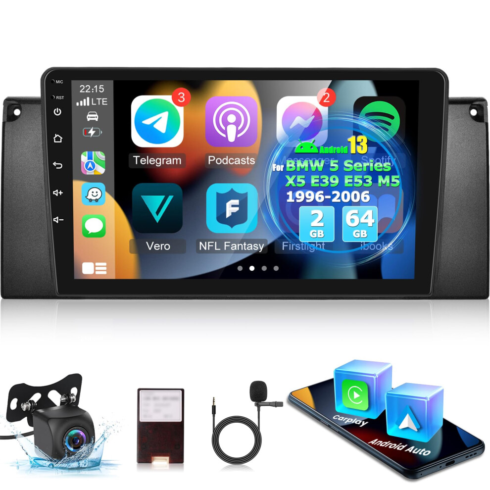 Android 13 Car Stereo For Bmw X5 E53 E39 5 Series M5 1996Â2006, 9 Inch Hd Touchscreen Radio, Wireless Carplay Android Auto Dsp Ahd Camera 2Gb+64Gb 9045646491646