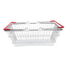 Mini Metal Shopping Basket with Handles Red Durable Iron Storage Organizer for Pretend Play and Home Use