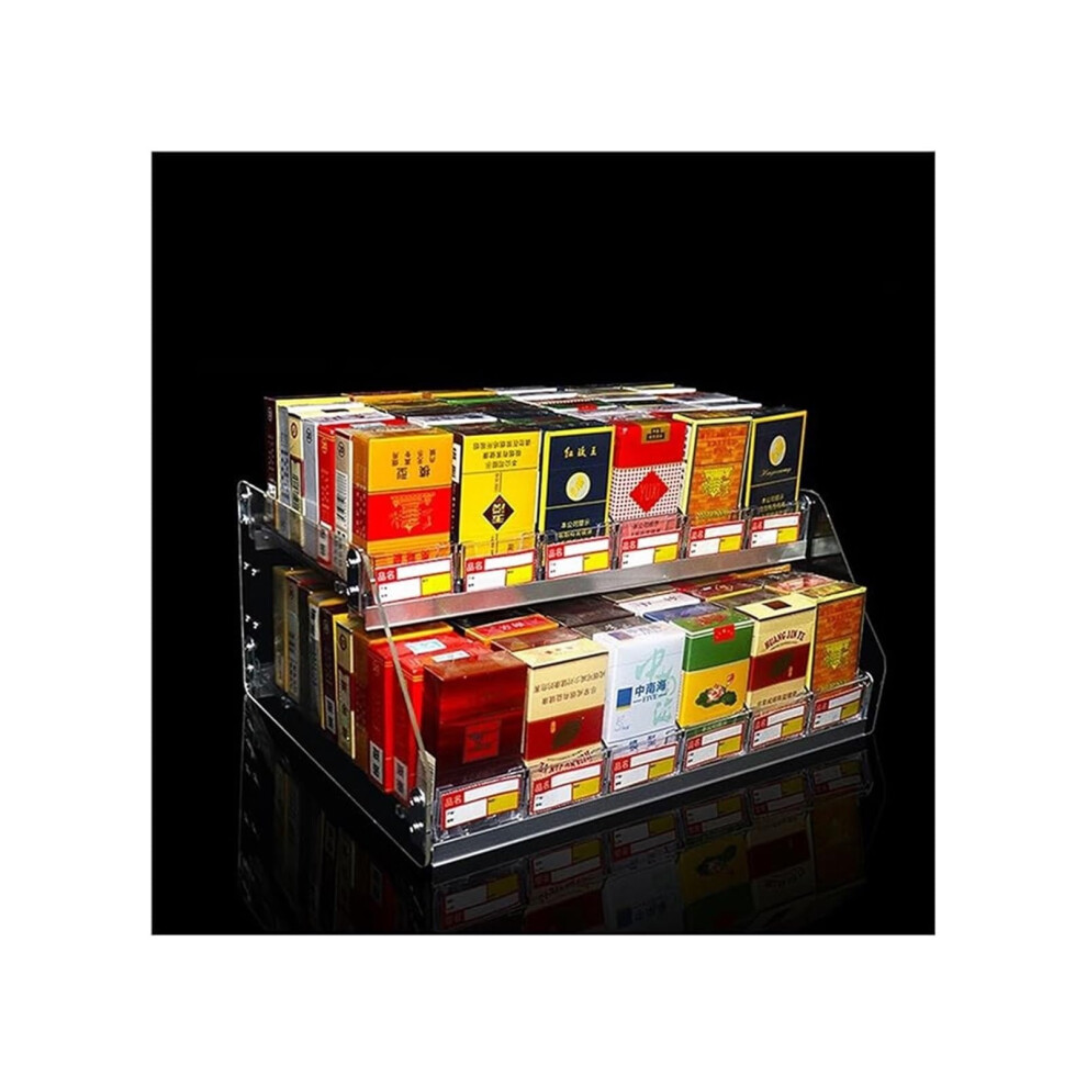 Automatic Cigarette Display Stand with Clear MultiLayer Acrylic Organizer, Wall Mounted Tobacco Push Shelf for Retail Store