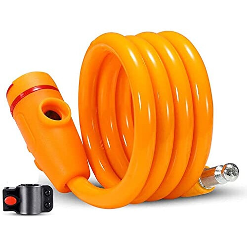 Heavy Duty Bike Cable Lock with AntiTheft Blade Core and Mounting Bracket, Waterproof 120cm Orange