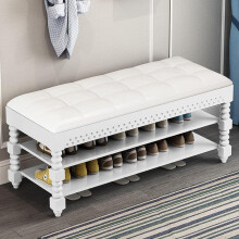 White 2Tier Shoe Storage Bench with Padded Leather Seat and Hidden Compartment for Entryway