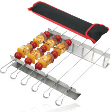 SPARES2GO Kebab Skewer Rack Set 6 Pack 410mm / 16 Inch Flat Stainless Steel Metal Skewers