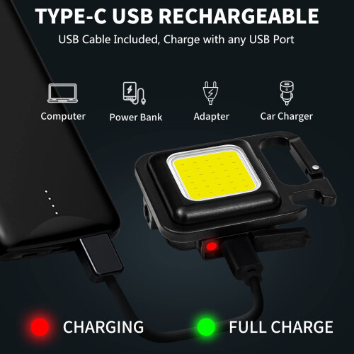 2Pack Rechargeable EDC Keychain Flashlight, 500 Lumens COB Work Light with Magnetic Base and 4 Modes 2