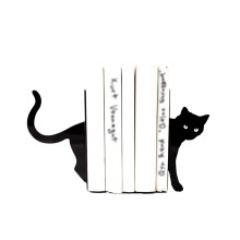 Black Cat Metal Bookends Decorative Cat Silhouette Sturdy Nonslip Organizer for Shelves and Gifts