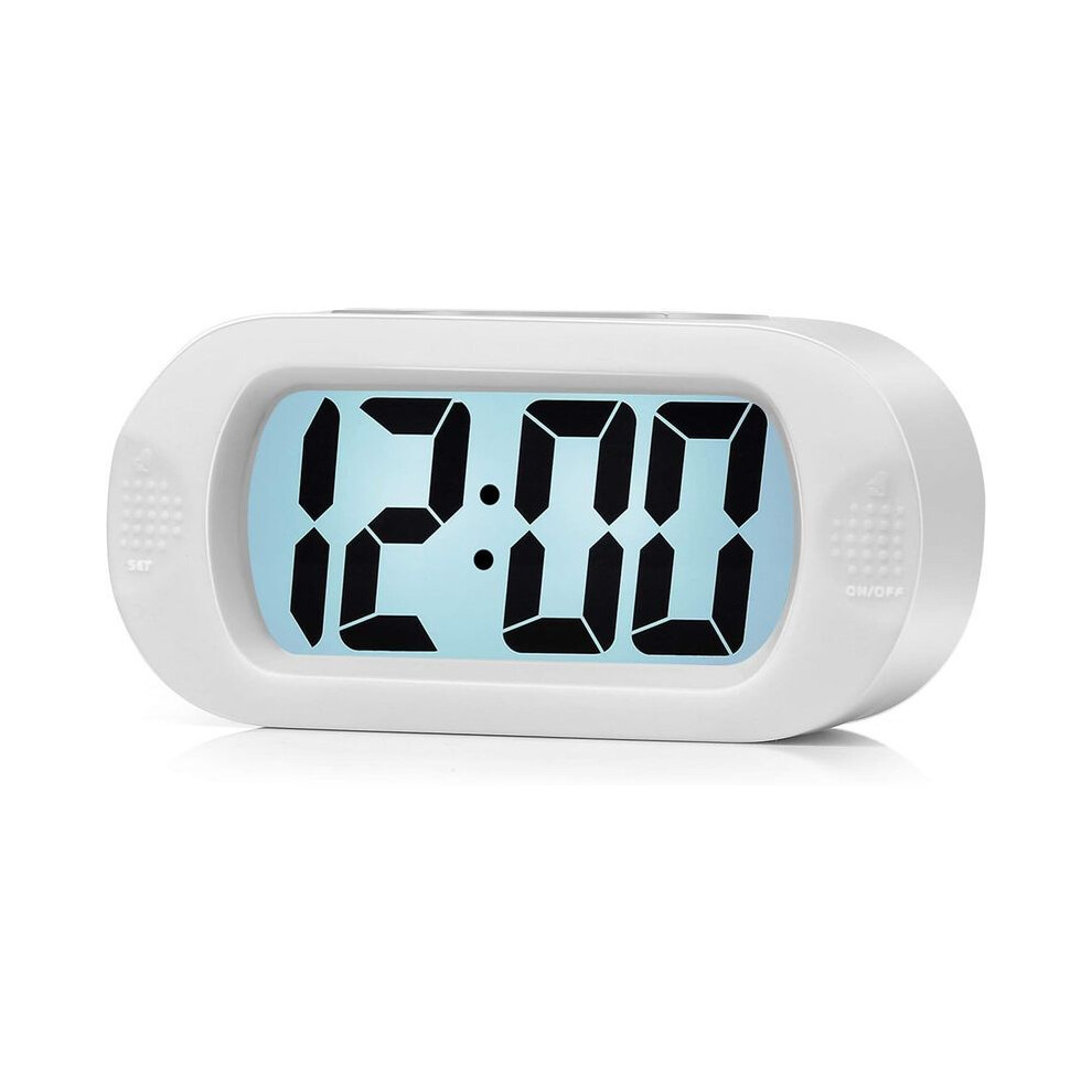 White Digital Kids Alarm Clock with Snooze Nightlight Battery Powered