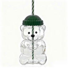 2025 Bear Straw Cup - Cute 19oz Glass Mug with Straw, Large Capacity