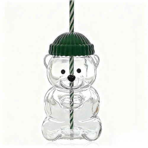 2025 Bear Straw Cup - Cute 19oz Glass Mug with Straw, Large Capacity