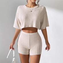 (black, S) 2025 Spring Summer Fashion Crop Top T-Shirt and Shorts 2-Piece Set Women Casual Sportswear Set