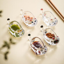 (B, 4 pcs) Cat Crystal Glass Dipping Dish Creative Ketchup Bowl Soy Sauce Vinegar Dish Home Appetizer Plate Chopstick Rest 4-Pack