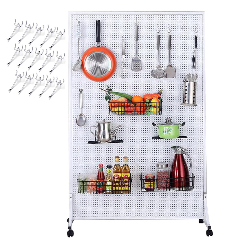 Heavy Duty Rolling Metal Pegboard Organizer With Wheels, Freestanding Garage Tool Storage Rack, Spacesaving Design 9045646487946