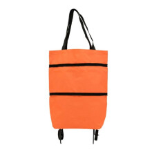2 in 1 Foldable Shopping Cart Bag with Wheels, Waterproof Oxford Rolling Grocery Tote, Black