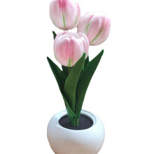 (Pink) LED Artificial Tulip Flower Lamp with Vase, Dimmable USB Table Lamp, Perfect Gift for Moms & Ladies
