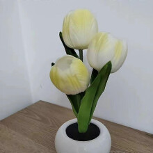 (Yellow) LED Artificial Tulip Flower Lamp with Vase, Dimmable USB Table Lamp, Perfect Gift for Moms & Ladies