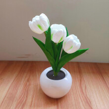 (White) LED Artificial Tulip Flower Lamp with Vase, Dimmable USB Table Lamp, Perfect Gift for Moms & Ladies