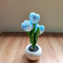 (Blue) LED Artificial Tulip Flower Lamp with Vase, Dimmable USB Table Lamp, Perfect Gift for Moms & Ladies