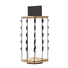 5 Tier Rotating Snack Display Stand with Durable Wood Base, 360 Chip Rack Organizer for Kitchen Counter or Store