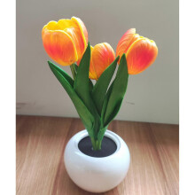 (Orange) LED Artificial Tulip Flower Lamp with Vase, Dimmable USB Table Lamp, Perfect Gift for Moms & Ladies