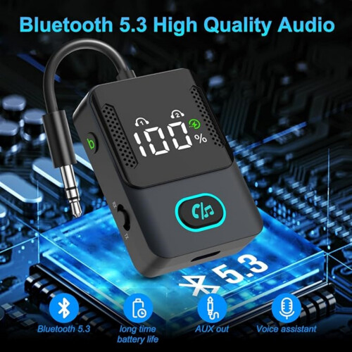 Πομπός και δέκτης Bluetooth 5.3, ασύρματο σύστημα Bluetooth 2 σε 1 για αεροπλάνο με οθόνη 1