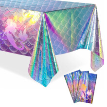 Mermaid Tablecloth 3 Pack 54x108 Inch Holographic Design Waterproof Disposable Party Decorations