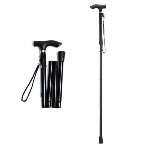 Folding Walking Cane with Ergonomic Handle, Adjustable Height, Quad Base, Non‑Slip Tip, Black 2