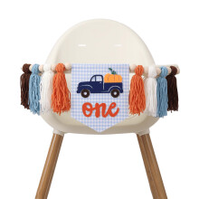 Pumpkin First Birthday Banner with Blue Truck, Handknotted Tassels, Fall Highchair Decor, Reusable Party Supplies