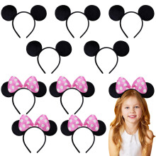 10 Pack Ears Headbands Set for Minnie Mouse, Pink and Black Party Favors for Birthday Decorations