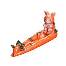 Rabbit Incense Holder Backflow Cone Burner with Calming Nature Design Durable Resin Table Decor Orange Red