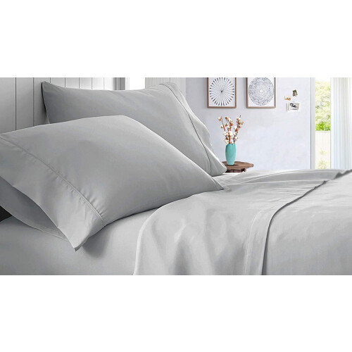 King Size Cotton Sheets Set Light Grey 4 Piece 600 Thread Count Bedding Set with 12 Inch Deep Pocket 2