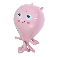 Vivid Pink Octopus Foil Balloon for Ocean Themed Birthday Party Decorations, Reusable Underwater Decor