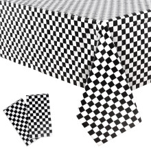 Black White Checkered Tablecloth Pack of 2 for Racing Theme Birthday Party, Durable and Bold Design