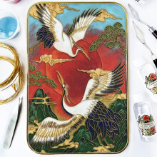 Cloisonne DIY Art Kit Green Mountain RedCrowned Crane Painting Set BeginnerFriendly Home Decor Gift 11.2 x 8.2 Inch