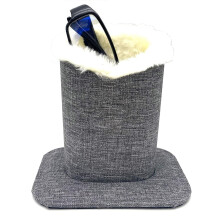 Soft Plush Eyeglass Holder and Stand, Upright AntiTilt Design, Gray Linen Base, Fits Most Eyewear