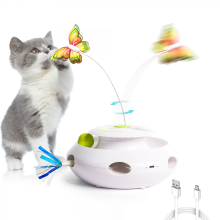 3-in-1 Interactive Butterfly Cat Toy with Motion Sensor, USB Re-chargeable Whack-a-Mole & Cat Ball Toy