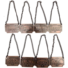 Liquor Decanter Tags, Deluxe Set Of Liquor Tags Compatible with Bottles Or Decanters, Set Of Eight With Adjustable Chain Features - Whiskey,
