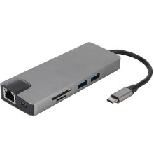Ethernet Type-C Hub to USB 3.0 x 2 HDMI Memory Card Reader Office Accessories for Notebook Black