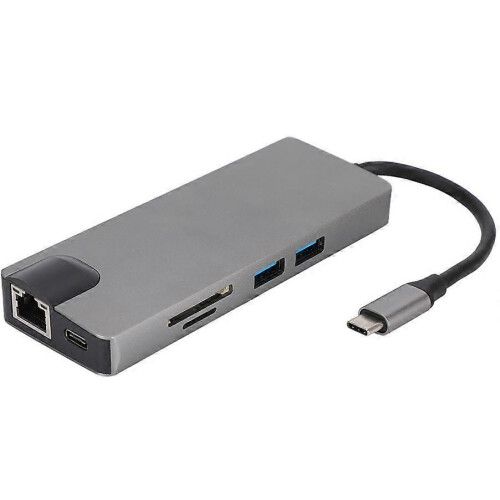 Ethernet Type-C Hub to USB 3.0 x 2 HDMI Memory Card Reader Office Accessories for Notebook Black