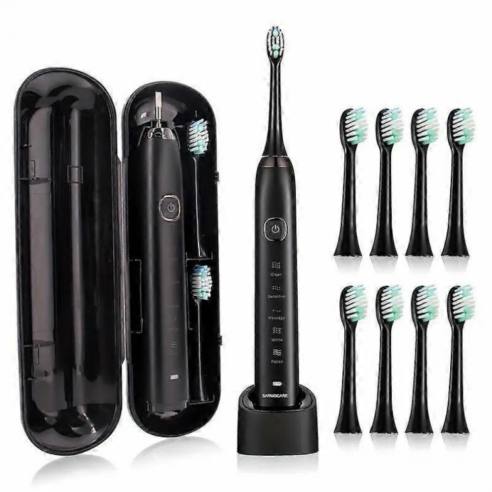 Sarmocare S100 IPX7 Waterproof Portable Sonic Electric Toothbrush with 8-brush Heads