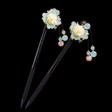 2pcs Japanese retro flower and wood hair stick glass glazed flower Chinese hairpin ethnic hair stick, wooden handmade gift