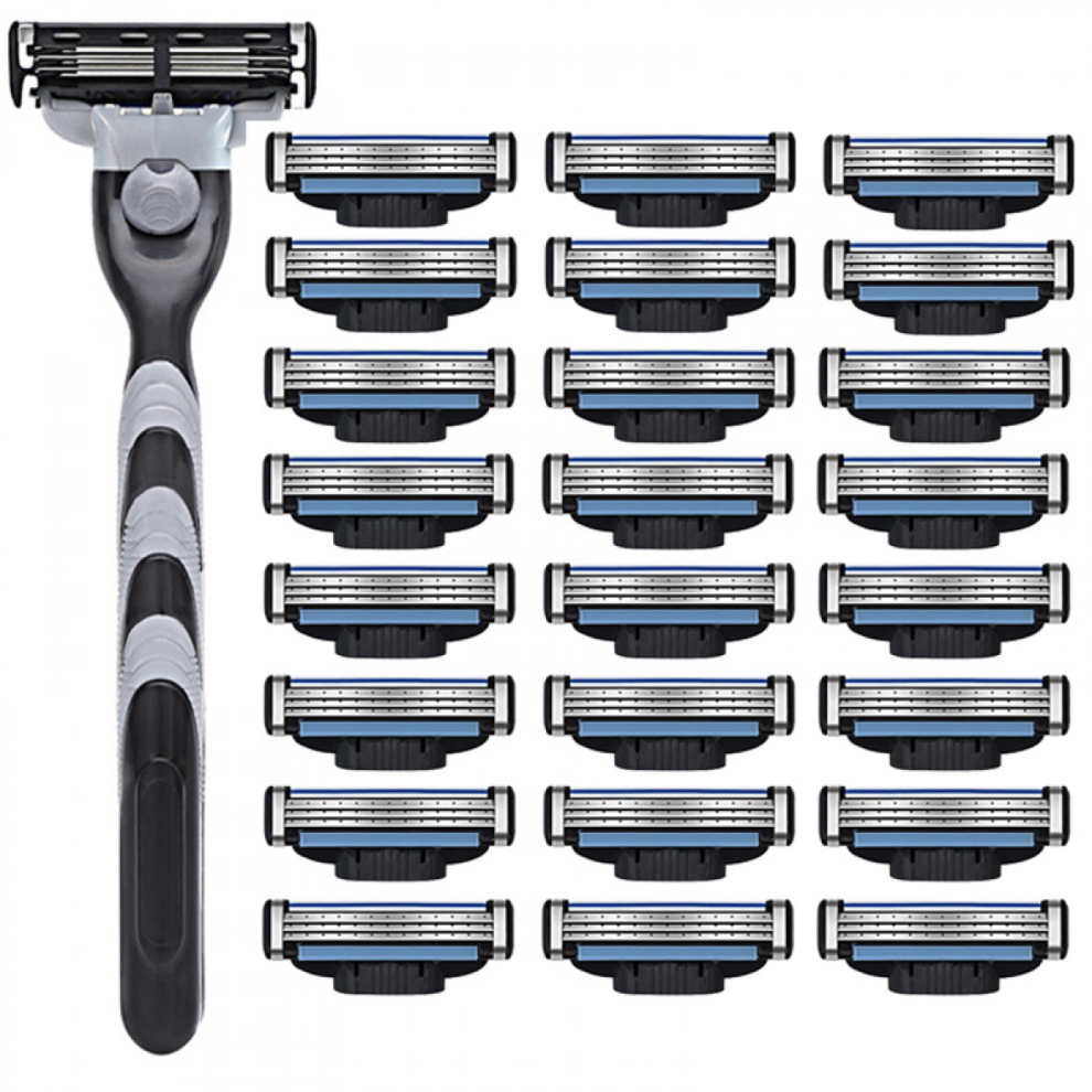 24X Replacement Razor Blades Compatible with Gillette MACH 3 Shaving Trimmer Cartridges + Shaving Rack