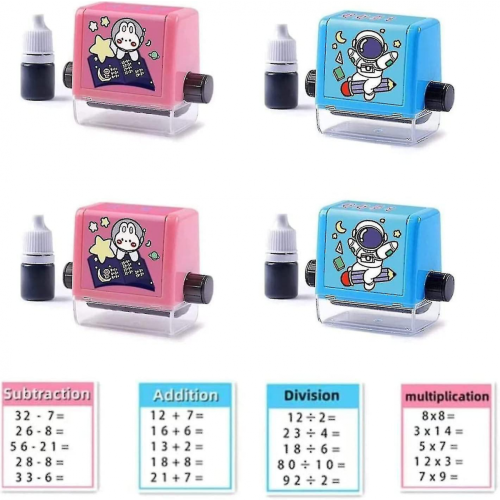 4 Pcs Math Roller Stamps,addition Subtraction Multiplication Division Roller Stamp,reusable Calculation Math Roller Stamp With Ink Compatibl