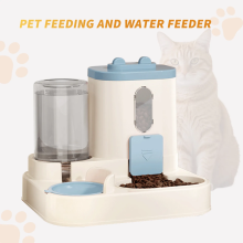 2-in-1 Automatic Cat Feeder and Water Dispenser Set, Gravity Pet Food Feeder & Waterer Station for Cats & Small Dogs, Cute Design