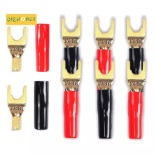 Speaker Cable Spacing Connector Deplug, 8 Pieces and 45 Degree Gold Plated U-Shaped Fork Pin