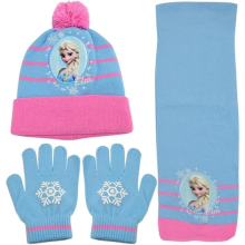 (Light Blue And Pink)Kids Girls Frozen Elsa Hat Scarf Gloves 3pcs/set Winter Warm Outdoor Knitted Pom Pom Beanie Cap Gifts