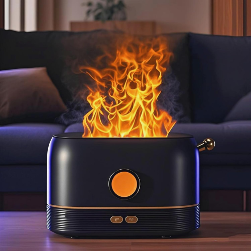 （Black）Aroma Diffuser Compatible with Essential Oils Color Changing Flame Air Humidifier Compatible with Home Office