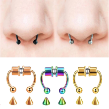 6pcs U-shaped Fake Nose Piercing, Hip Hoop, Septum Rock, Stainless Steel Magnet, Body Jewelry